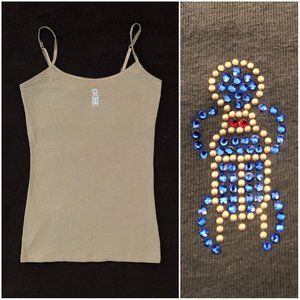 Scarab beetle swarovski crystals olive green cami